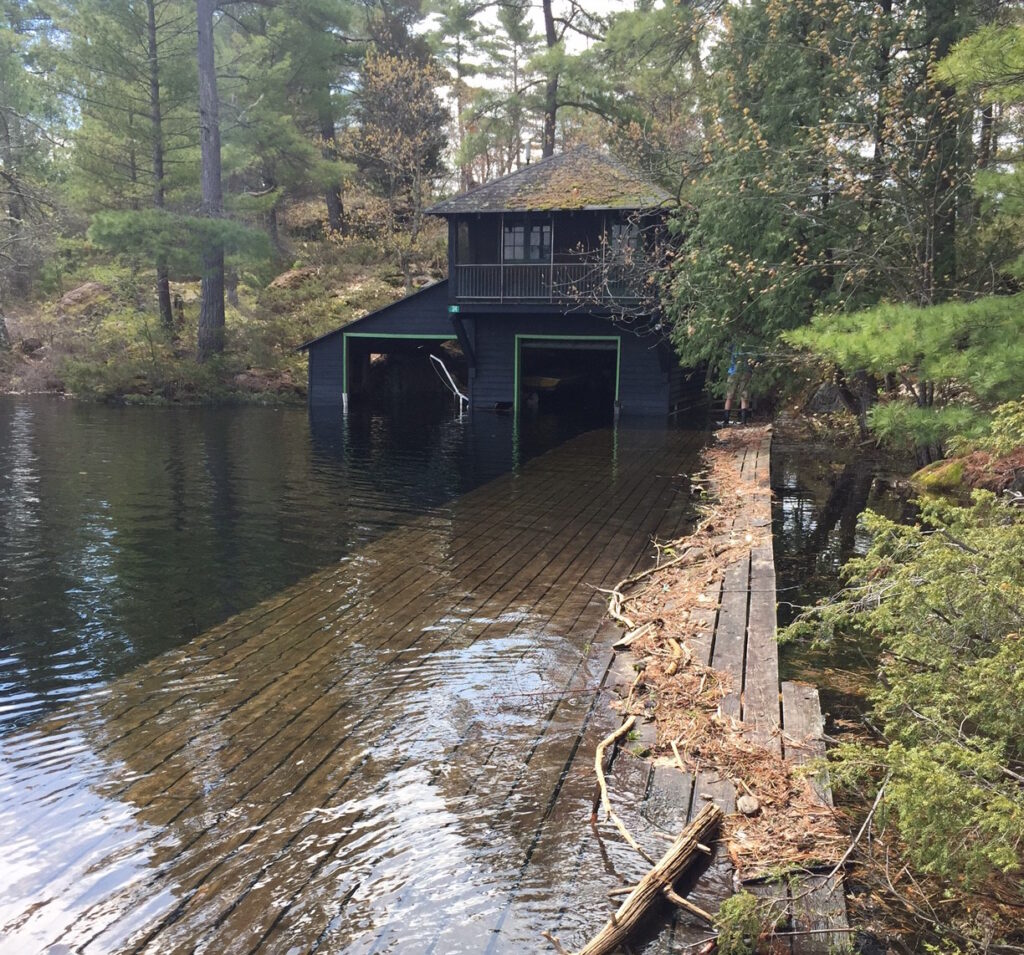flooded cottage dock due to high water