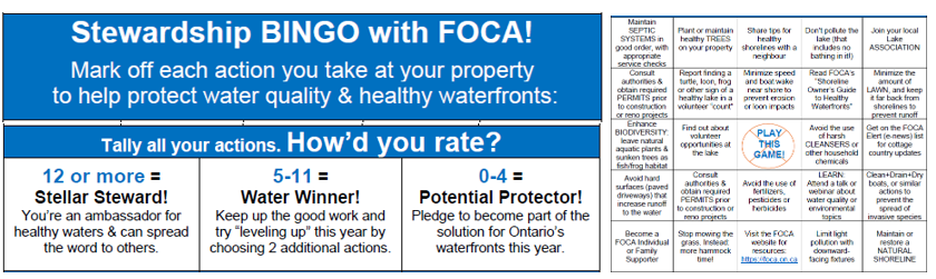 image of FOCA's stewardship bingo card