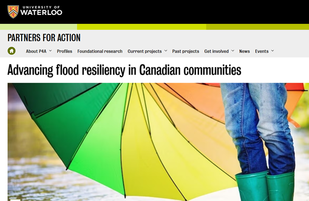 image of the landing page of the University of Waterloo's "Partners For Action" webpage