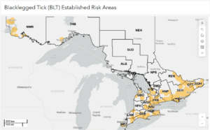 image of established Blacklegged Tick Risk Areas in Ontario 2026